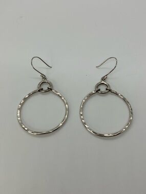 Vtg 925 Sterling Silver Hammered Double Circle Drop Earrings